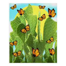 Póster Cactus y mariposas caprichosas