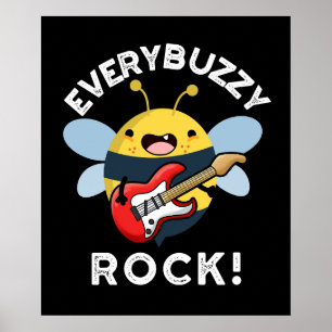 Póster Cada Buzzy Rock Funny Music Bee Pun Dark BG