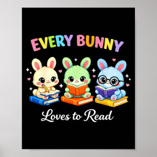 Póster Cada conejito ama leer Pascua lectura linda