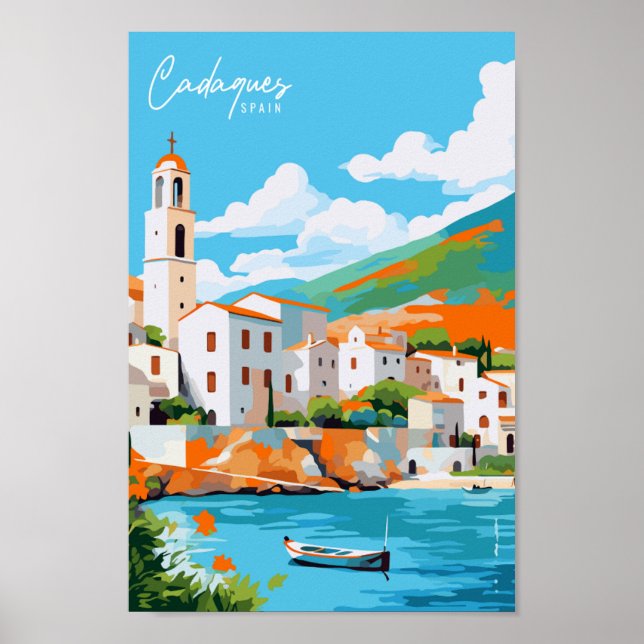 Póster Cadaqués España vintage ilustracion (Frente)