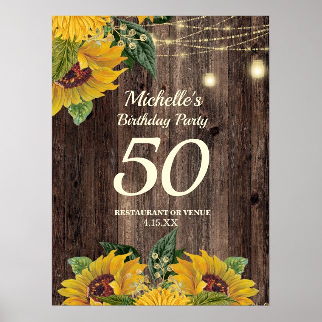 Póster Cadena de girasoles ilumina 50° cumpleaños de cual (Frente)