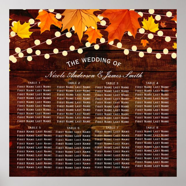 Póster Cadena de otoño iluminada asiento de Boda rústico  (Frente)