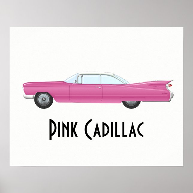 Póster Cadillac rosa vintage (Frente)