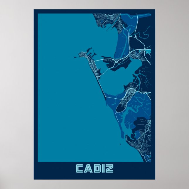 Póster Cádiz - España Mapa de la Ciudad de la Paz (Frente)