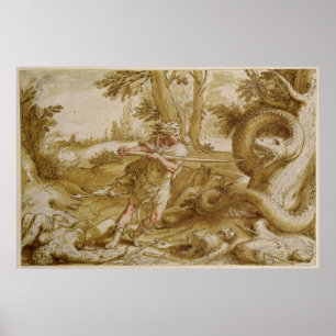 Póster Cadmus a punto de atacar un dragón