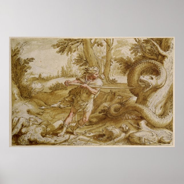 Póster Cadmus a punto de atacar un dragón (Frente)