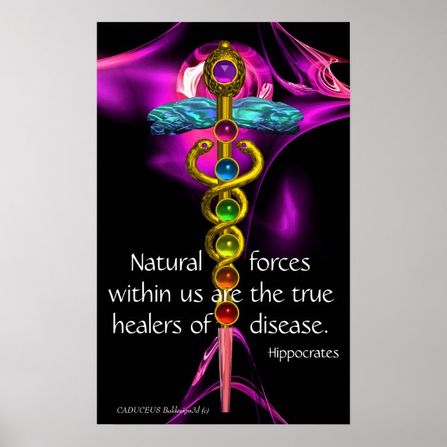 Póster CADUCEO DE ORO,7 CHAKRAS, ULTRA VIOLET Medical,Yog (Frente)