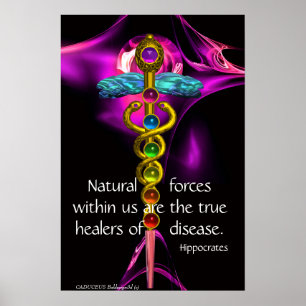 Póster CADUCEO DE ORO, 7 CHAKRAS, ULTRAVIOLETA Médico, Yo