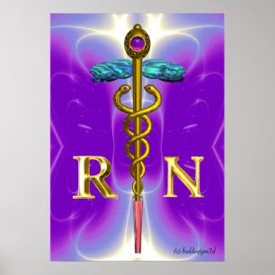 Póster CADUCEO DE ORO SÍMBOLO REGISTRADO DE ENFERMERA, Mo