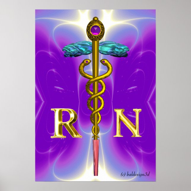 Póster CADUCEO DE ORO SÍMBOLO REGISTRADO DE ENFERMERA, Mo (Frente)