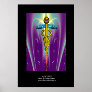 Póster CADUCEO Médico de oro Símbolo Morado Verde Negro