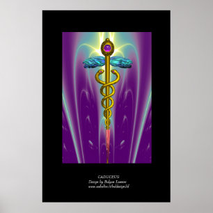 Póster CADUCEO Médico de oro Símbolo Morado Verde Negro
