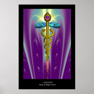 Póster CADUCEO Médico de oro Símbolo Morado Verde Negro