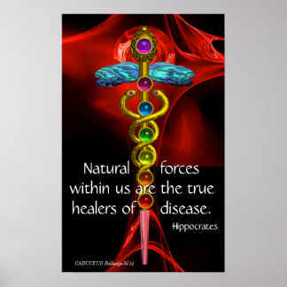 Póster CADUCEUS DE ORO, 7 CHAKRAS, curación, medicina, yo