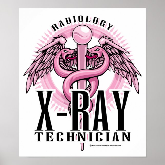 Póster Caduceus rosa de tecnología de rayos X (Frente)