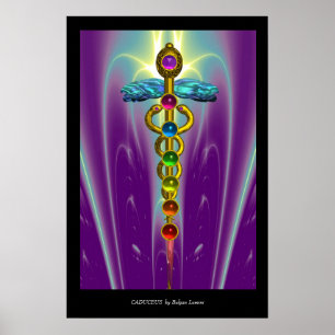 Póster CADUCEUS Y 7 CHAKRAS, Medicina Alternativa Yoga
