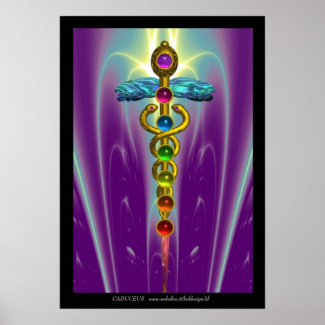 Póster CADUCEUS Y 7 CHAKRAS, Medicina Alternativa Yoga (Frente)