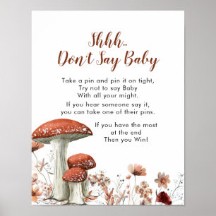 Póster Cae Boho Mushroom Floral no diga Rótulo bebé