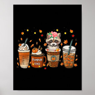 Póster Cae Café Calabaza Spice Latte Iced Otoño Raccoo