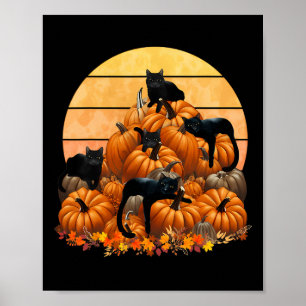 Póster Cae Gatos Calabazas de otoño Día de Acción de Grac
