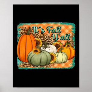 Póster Cae Happy Fall Y'all Leopard Pumpkin Otoño Su F