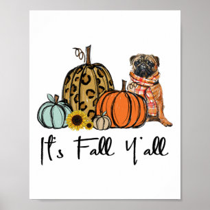 Póster Cae la calabaza de leopardo de pug amarillos