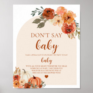 Póster Cae la calabaza pequeña no diga Baby Shower bebé