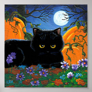 Póster Cae Moon Black Cat Pumpkins Creationarts