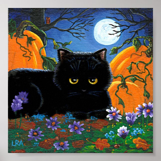 Póster Cae Moon Black Cat Pumpkins Creationarts (Frente)