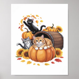 Póster Caen los gatos Calabazas de otoño Girasol de Acció