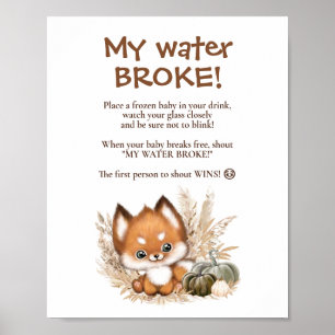 Póster Caer Baby Shower Fox My Water Broke Game Rótulo