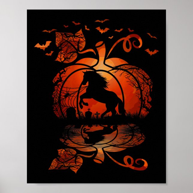 Póster Caer Caballo En La Calabaza Divertido Halloween Au (Frente)