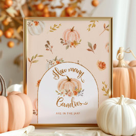 Póster Caer calabaza de Relieve metalizado de oro floral 