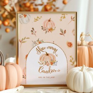 Póster Caer calabaza de Relieve metalizado de oro floral