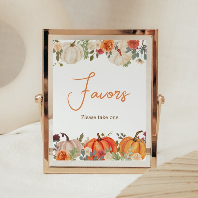 Póster Caer En El Amor La Calabaza Floral Favorece Baby S (Fall Floral Pumpkin Baby Shower Favors Sign)