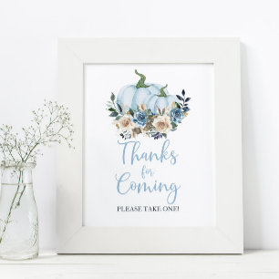 Póster Caer en la ducha de calabaza azul gracias por veni