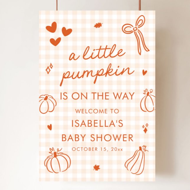 Póster Caer Un Pequeño Signo De Bienvenida De Baby Shower (Fall A Little Pumpkin Baby Shower Welcome Sign)