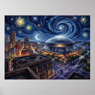 Póster Caesars Superdome Bajo el Cielo Nocturno Estrellad
