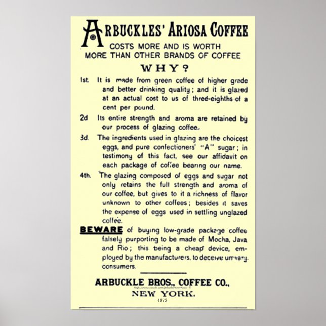 Póster "CAFÉ ARIOSA DE ARBUCKLES de época" (Frente)