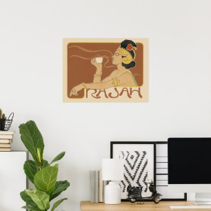 Póster Café Art Nouveau vintage Rajah, Lady with Coffee