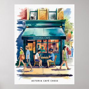 Póster Café Astoria Ajedrez Acuarela