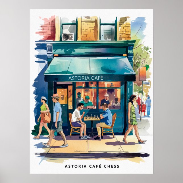 Póster Café Astoria Ajedrez Acuarela (Frente)
