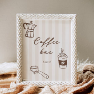 Póster Café Bar Cafe Bebe Marrón Dibujado a Mano Shower d
