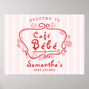 Póster Café Bébé Chica Rojo Moderno Francés Baby Shower