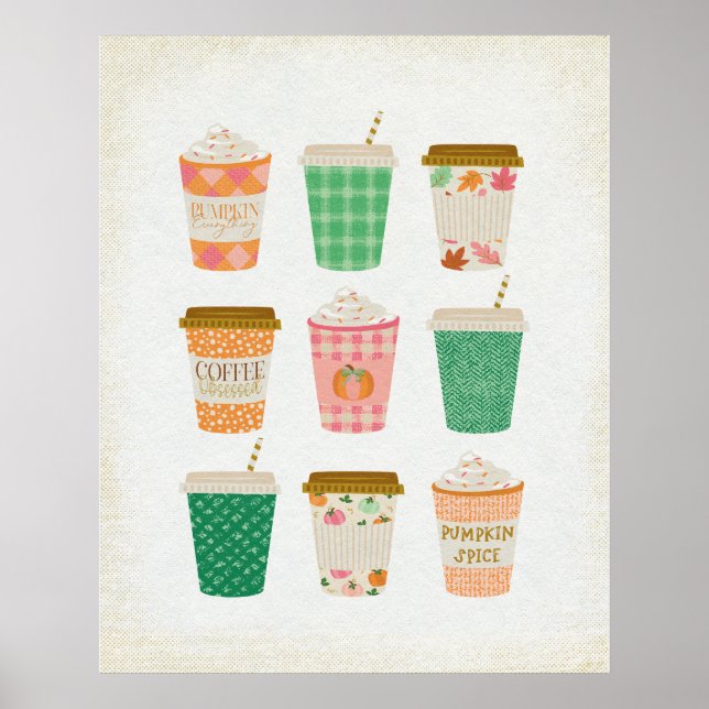 Póster Café Caído | Latte de especias de calabaza de otoñ (Frente)