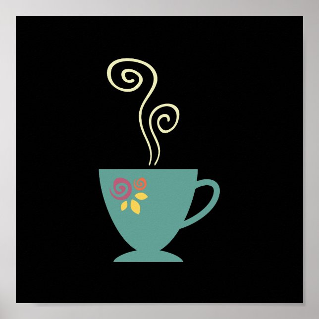 Póster Café caliente, taza retro de té de porcelana flora (Frente)