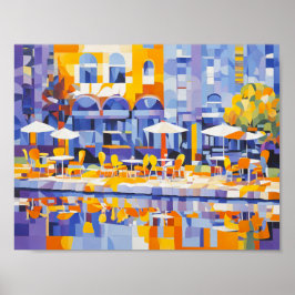 Póster Café callejero cubista con arcos