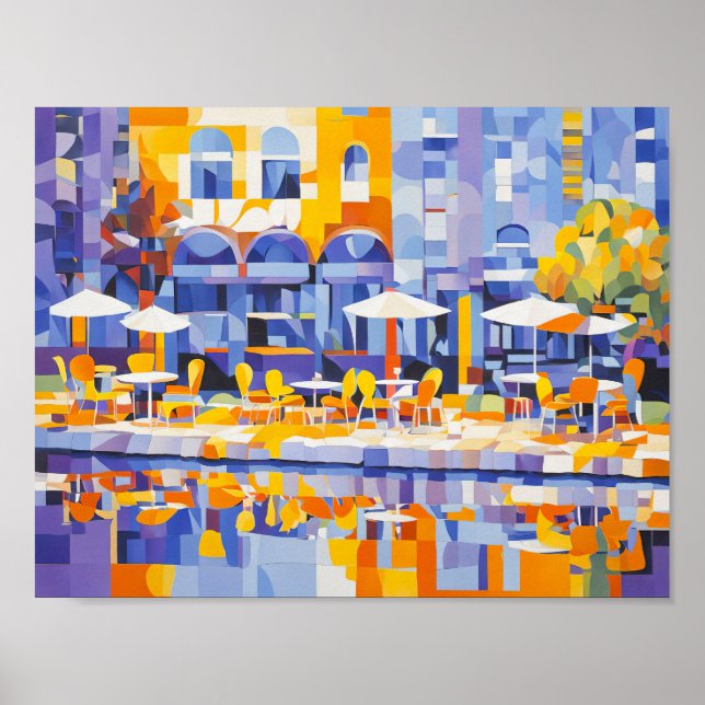 Póster Café callejero cubista con arcos (Frente)