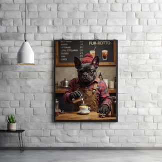 Póster Café Chaos: Bulldog francés detrás del bar