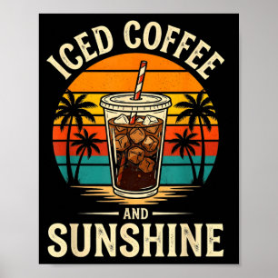 Póster Café con hielo y sol divertido verano retro